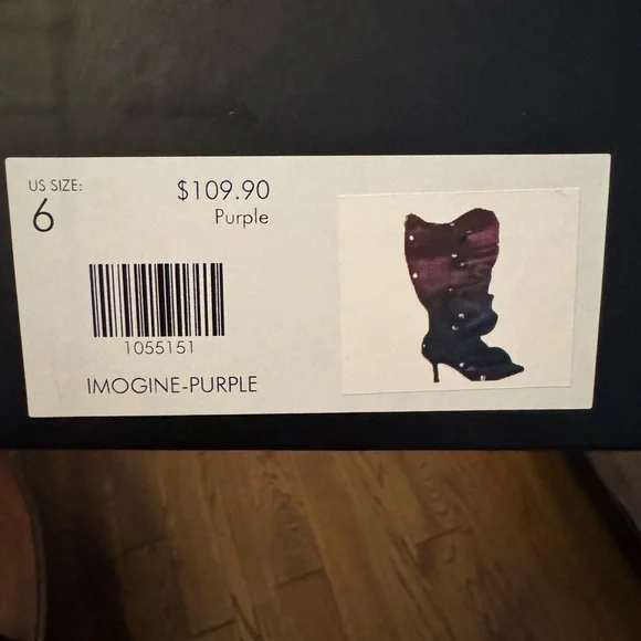 Azalea Wang Imogine Purple Ruched Knee High Boots Stud Snap Stiletto Multiple Sz - Picture 7 of 7